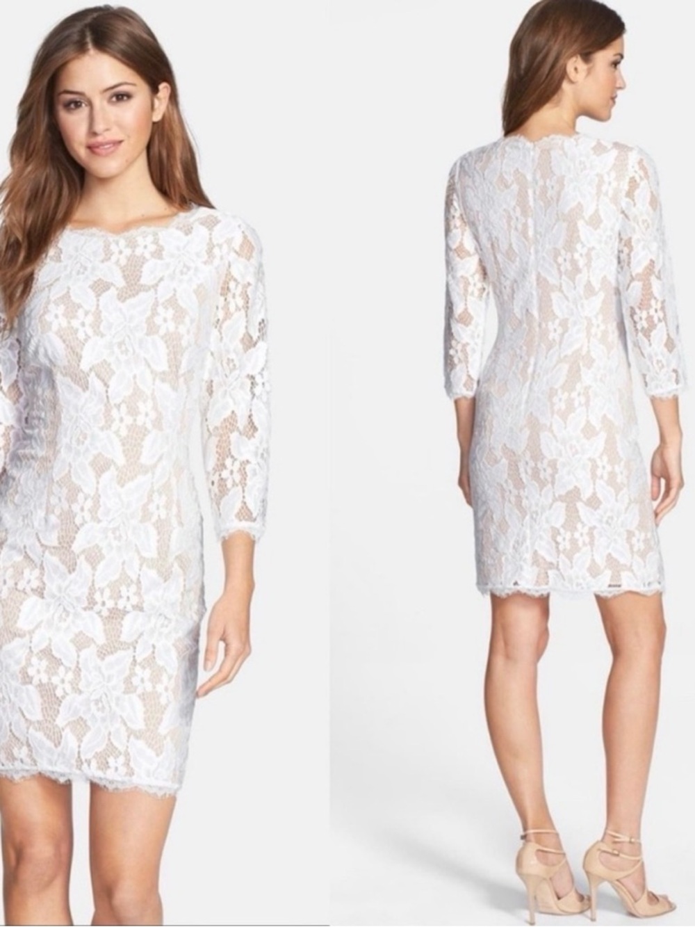 Adrianna Papell White Floral Lace Mini Dress